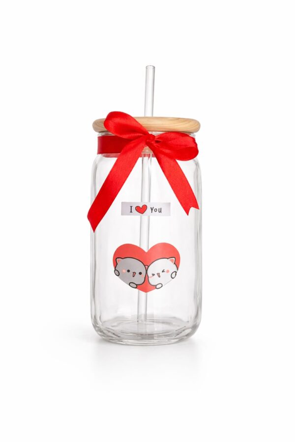 Glass Sipper Bottle with Wooden Lid – Valentine Gift for Her
